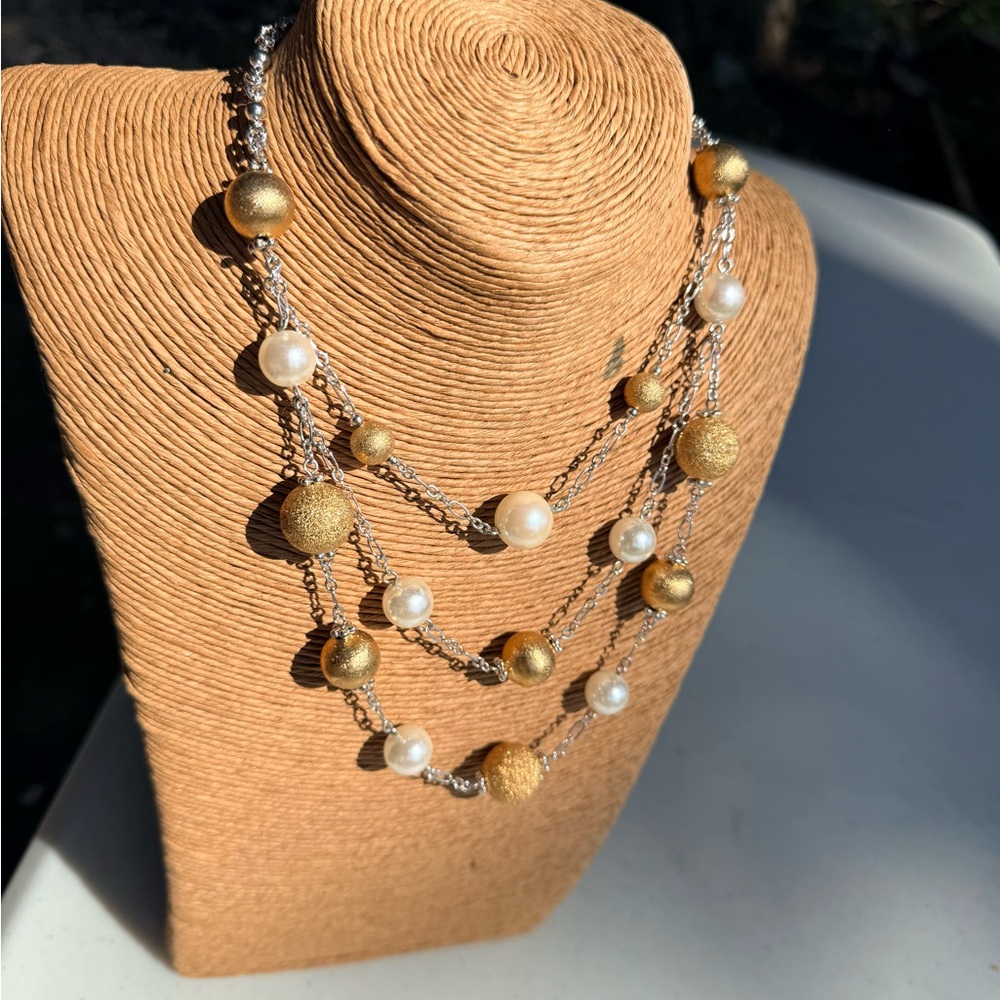 Fifth Ave Collection Elegant Multi-Strand Gold and Pearl Necklace